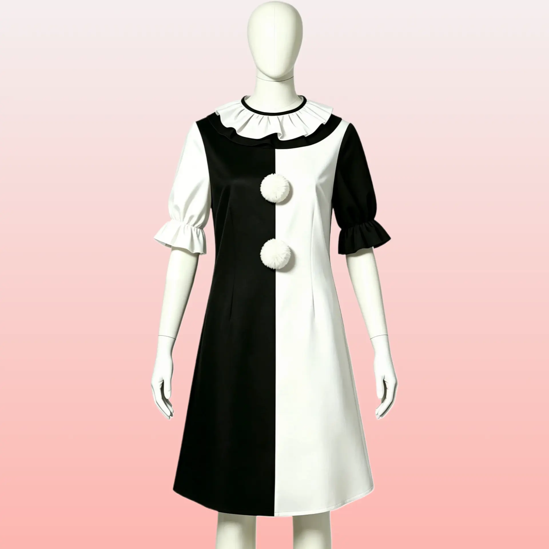 Black White Terrifier One Piece Jumpsuit Cosplay Costume For Halloween Clown Themed Party Role Play