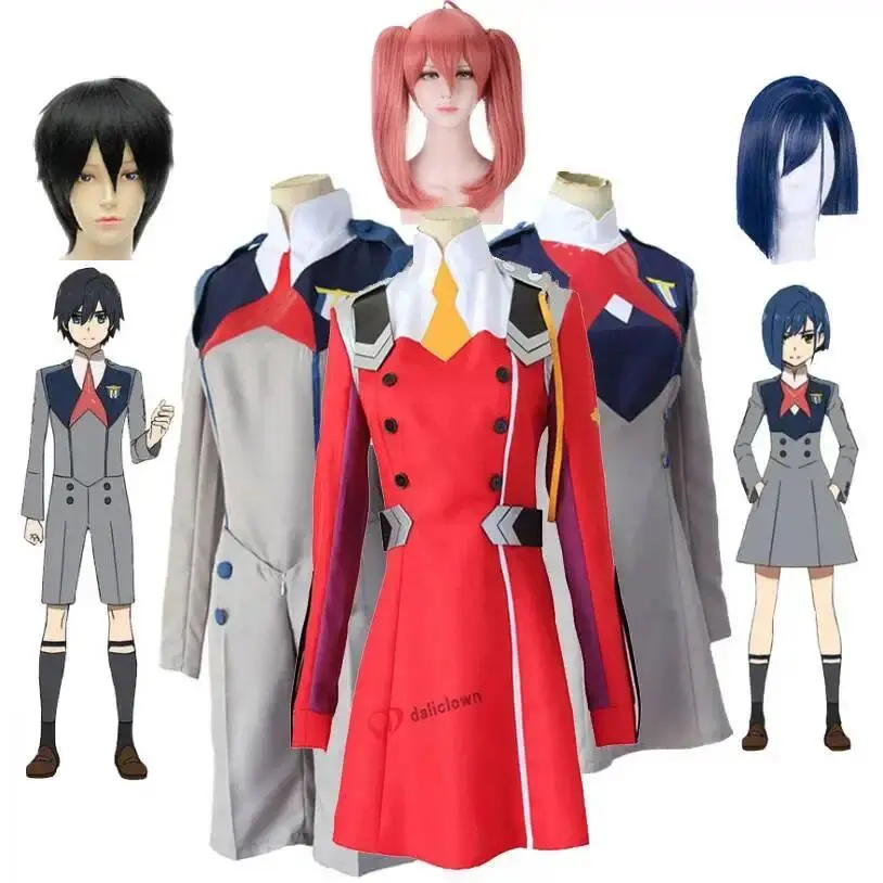 FRANXX the DARLING Cosplay in HIRO ICHIGO MIKU KOKORO Zero Two Cosplay School Uniform Costume Wig Anime Halloween Outfit Suit