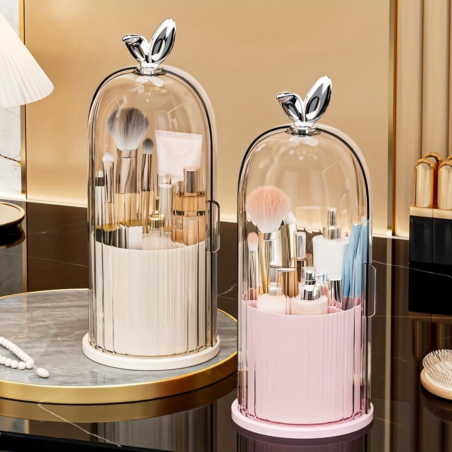 Makeup Brush Storage Box, 1 Count 360 Degree Rotatable Dustproof Makeup Brush Holder with Lid, Durable Storage Organizer, Cosmetic Organizer for Bedroom Bathroom Salon Hotel