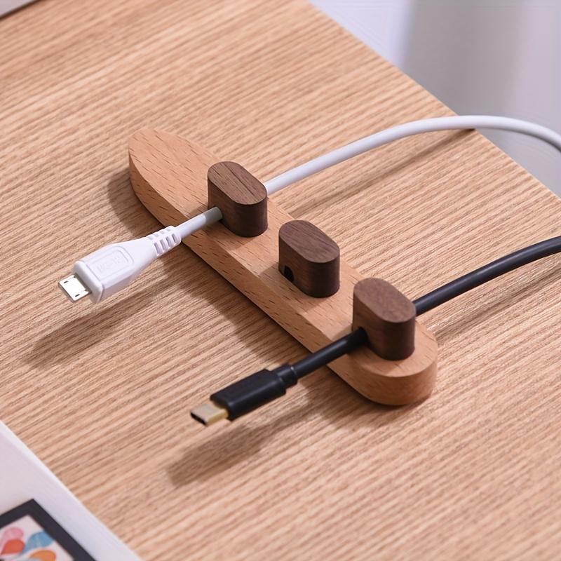 Cable Organizer Wire Winder Management Wooden Desktop Cable Holder Data Cable Tidy Charger Cord Organizer Clip Cable Management Tool No Drilling Hook