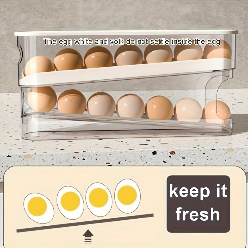 Double-Layer Refrigerator Egg Tray, Rolling Egg Dispenser, Automatic Repositioning, Transparent Plastic Storage Container, Space-Saving, Fridge Organizer, Refrigerator Accessories