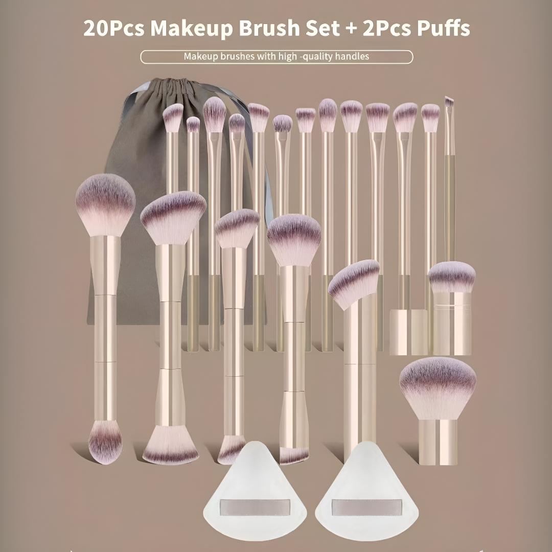 20-Piece Aluminum Makeup Brush Set with Foundation Brush, Powder Brush, Blush Brush, Eyeshadow Brush, Concealer Brush, Highlighter Brush, Makeup Brushes Set, Cosmetic Brushes