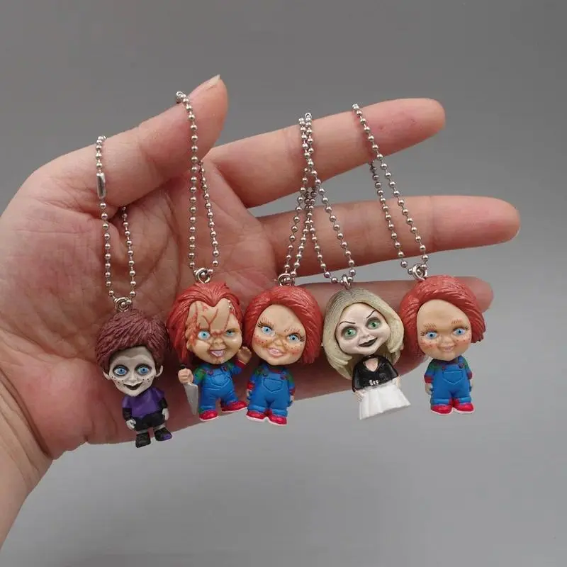 5pcs/set 4cm Horror Movie Chucky Keychains Bride of Chucky Toys Pendant PVC Model Figure Doll Gifts For Kids