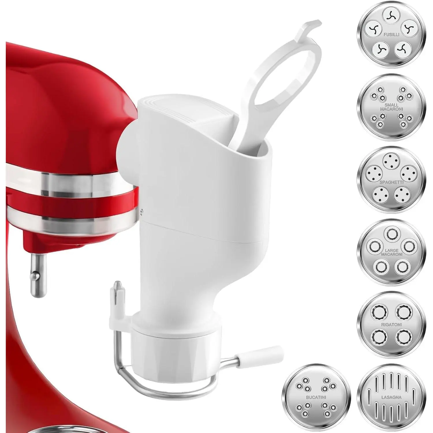 Pasta Press Attachment for Kitchenaid Stand Mixers, 7-in-1 Plates | Pasta Extruder Kit with 7 Plates for Spaghetti, Rigatoni, Macaroni, Lasagna, Bucatini, Fusilli, Easy for Fresh Homemade Pasta