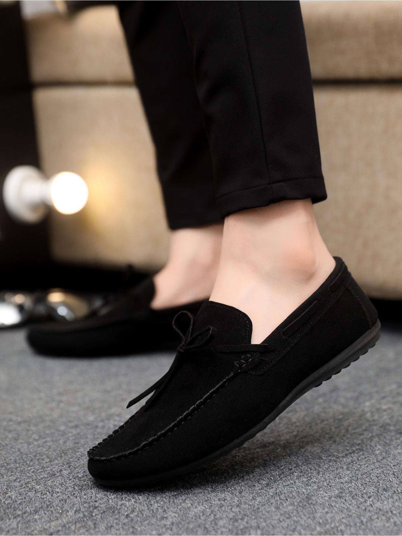 2026 Spring and Autumn New Men's Casual Bean Shoes, Suede Leather with Lace-up Weave Design, Rubber Soft Sole, Daily Commuting Loafers and Business Shoes