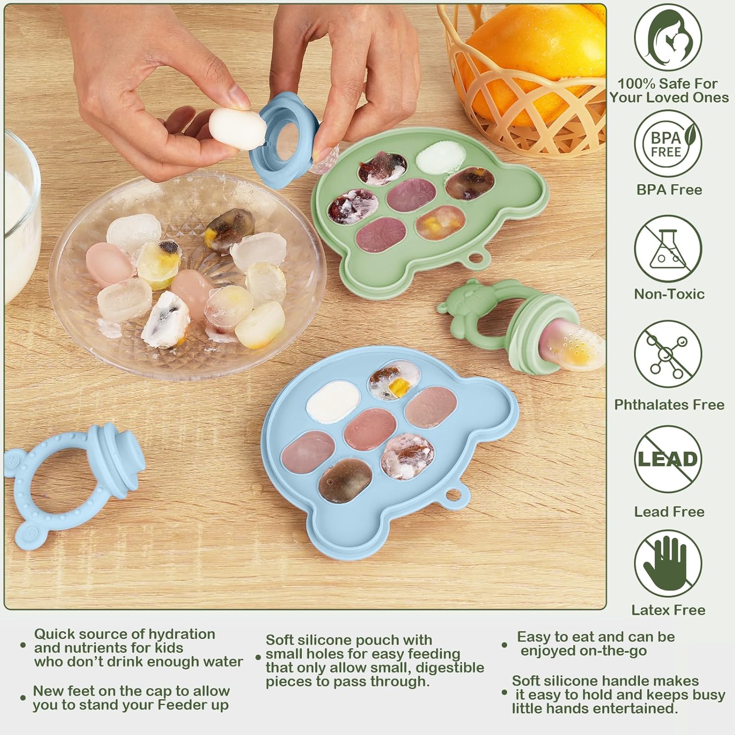 Baby Popsicle Molds & Baby Fruit Feeder, Silicone Ice Molds and Teething Pacifier Feeder and Teether for Babies, Baby Feeder
