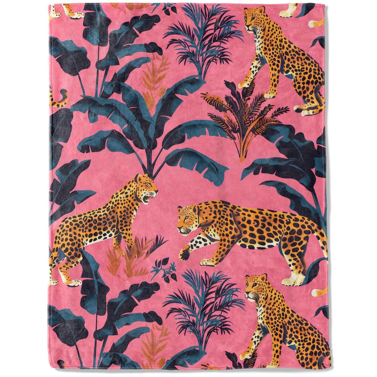 Leopard Print Blanket, Tropical Jungle Cheetah Pattern, Soft Comfortable Sofa Bed Throw, Warm Plush Cover for Bedroom Living Room, All-Season Blanket, Wild Style Gift for Women Girls