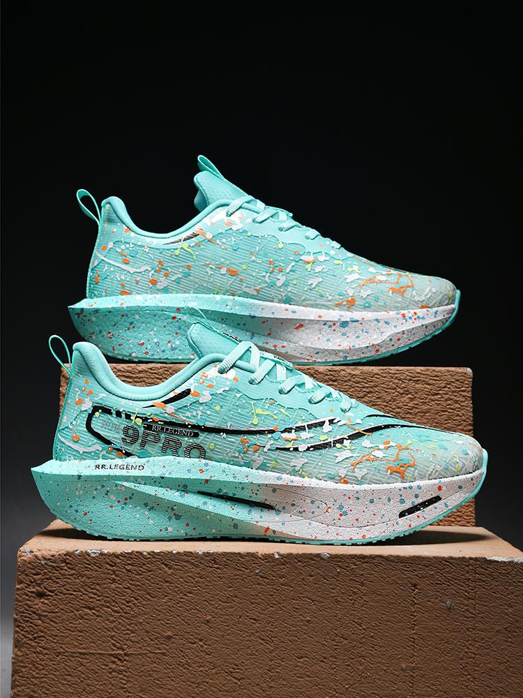 3 Color Unisex Full Palm Carbon Plate Running Shoes with Woven Breathable Mesh and Rotary Buckle for Student Sports Test and Daily Outings, Luminous Stylish and Stable Support