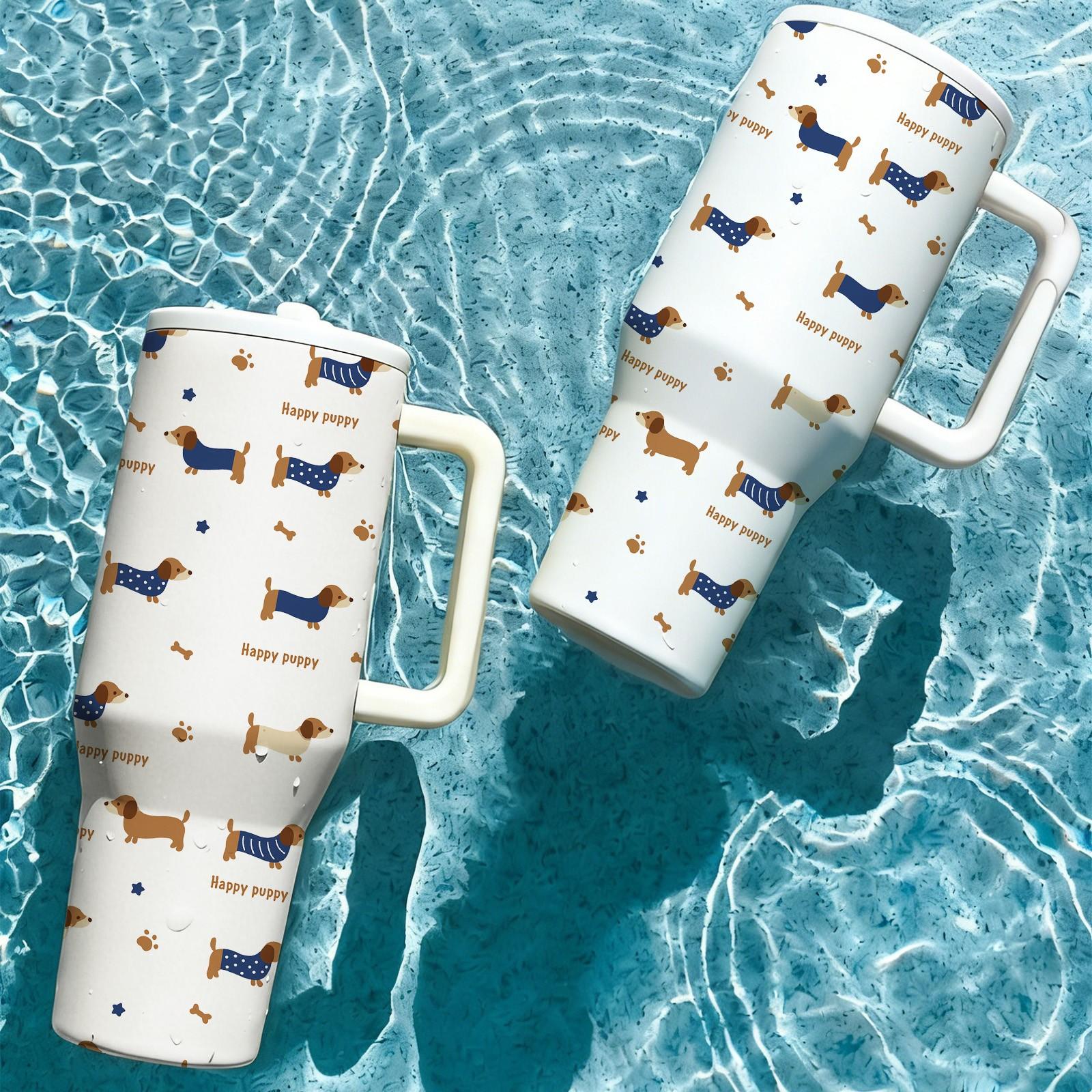 1 Pc thermal mug, 40oz insulated mug, vacuum cup double wall, keeps hot 12h cold 24h, leak proof travel mug with handle, cute dachshund design, perfect mother’s day gift, gift for mom women, daily coffee tea hot cold drinks, home office use