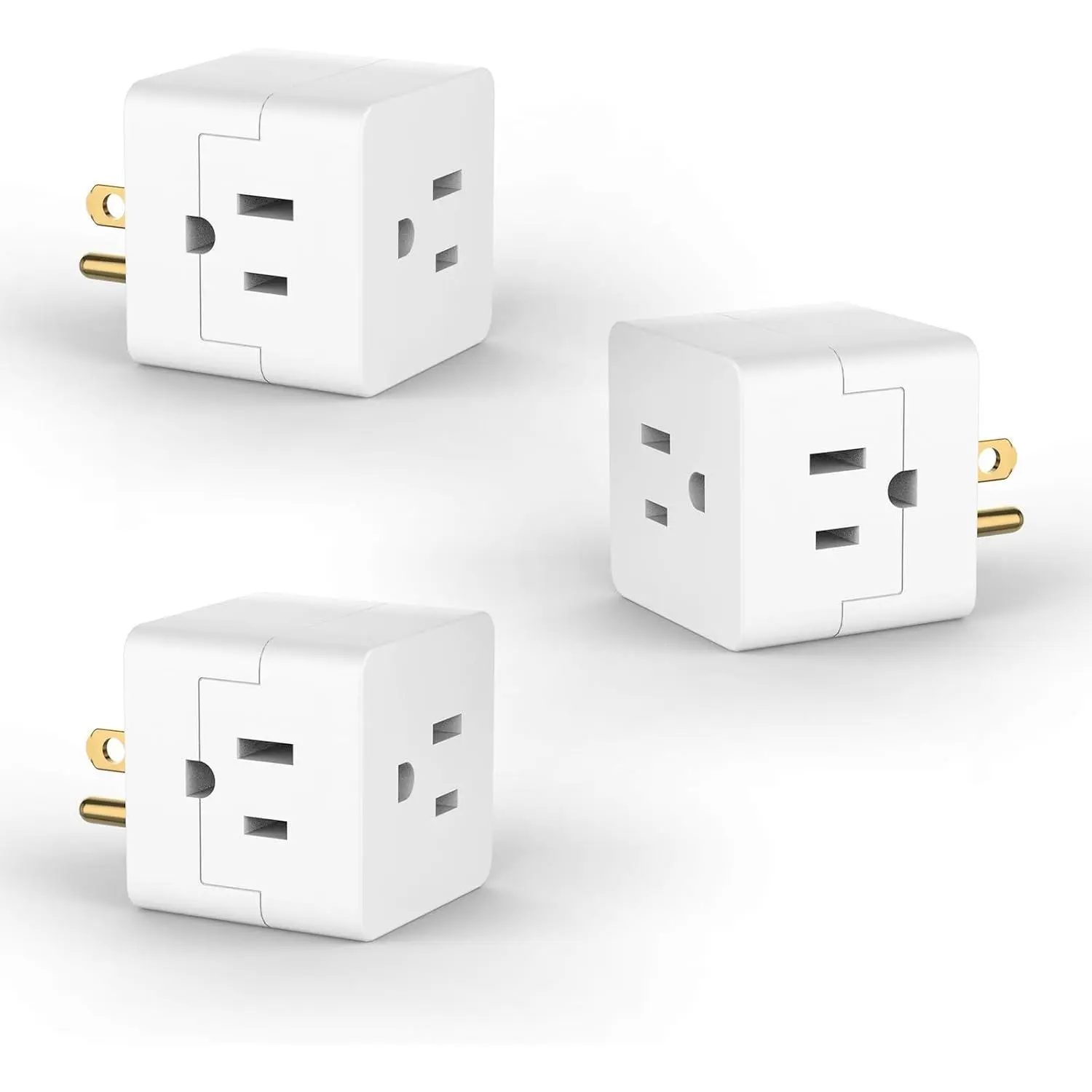 3 Outlet Cube Wall Adapter, 3 Pack, Recessed Outlet Extender, Low Profile 3 Prong Plug Splitter, Grounded Wall Tap, 90° Compact Adapter, Cruise & Travel, UL Listed 15A 125V White