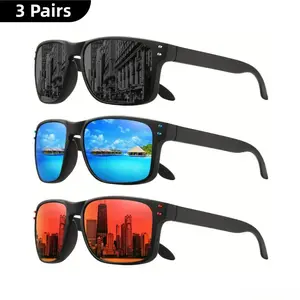 3-Pack Men's Polarized Sports Sunglasses, Lightweight Frames in Black, Blue & Red, UV400 Night Vision Lenses for Running & Cycling, Black Lens Men's Sunglasses, Chic Men's Sunglasses