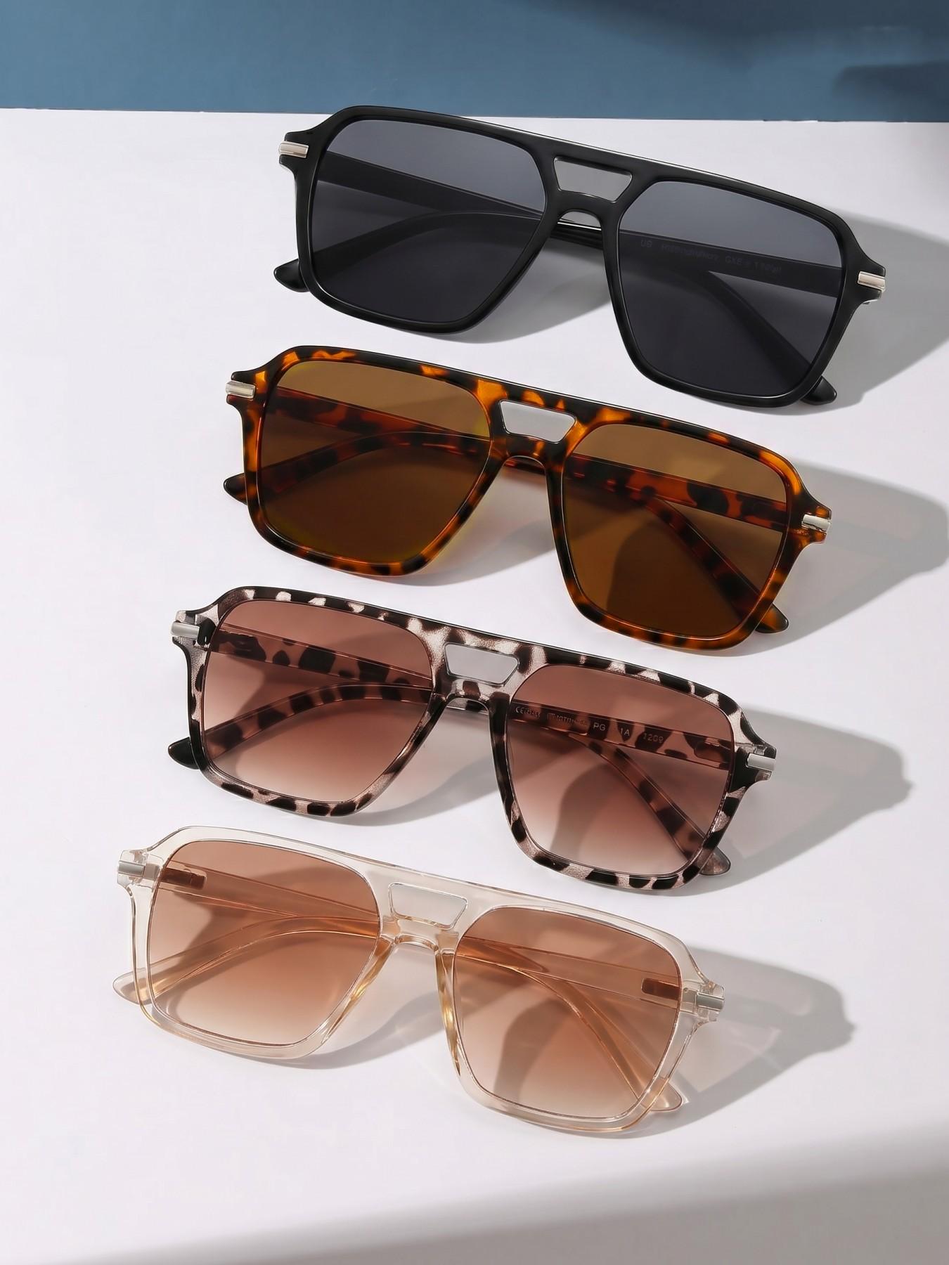4 Pairs Multicolor Fashion Trendy Casual PC Frame Sunglasses, Dual Bridge Pilot Square Eyewear, Retro Hong Kong Style, Ideal for Daily Commute, Street Photography, Vacation Photoshoots and Dates