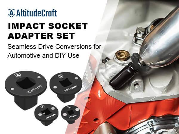 Altitudecraft Low Profile Impact Socket Adapter Set – Industrial Drive Ratchet & Wrench Adapter Set for Tight Spaces, 4PC Hardware Kit: 3/4" to 1", 1/2" to 3/4", 1/2" to 3/8", 1/4" to 3/8" Altitudecraft Low Profile Impact Socket Adapter Set – Industrial Drive Ratchet & Wrench Adapter Set for Tight Spaces, 4PC Hardware Kit: 3/4" to 1", 1/2" to 3/4", 1/2" to 3/8", 1/4" to 3/8"