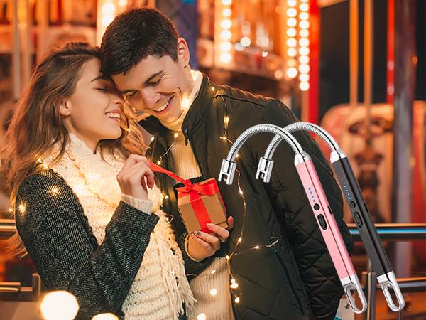 Electric Candle Lighter, Birthday Christmas Stocking Stuffers Gifts for Women Mom Men Wife Sister, USB Arc Rechargeable Windproof Long Lighter for Candle BBQ Housewarming Gift Idals