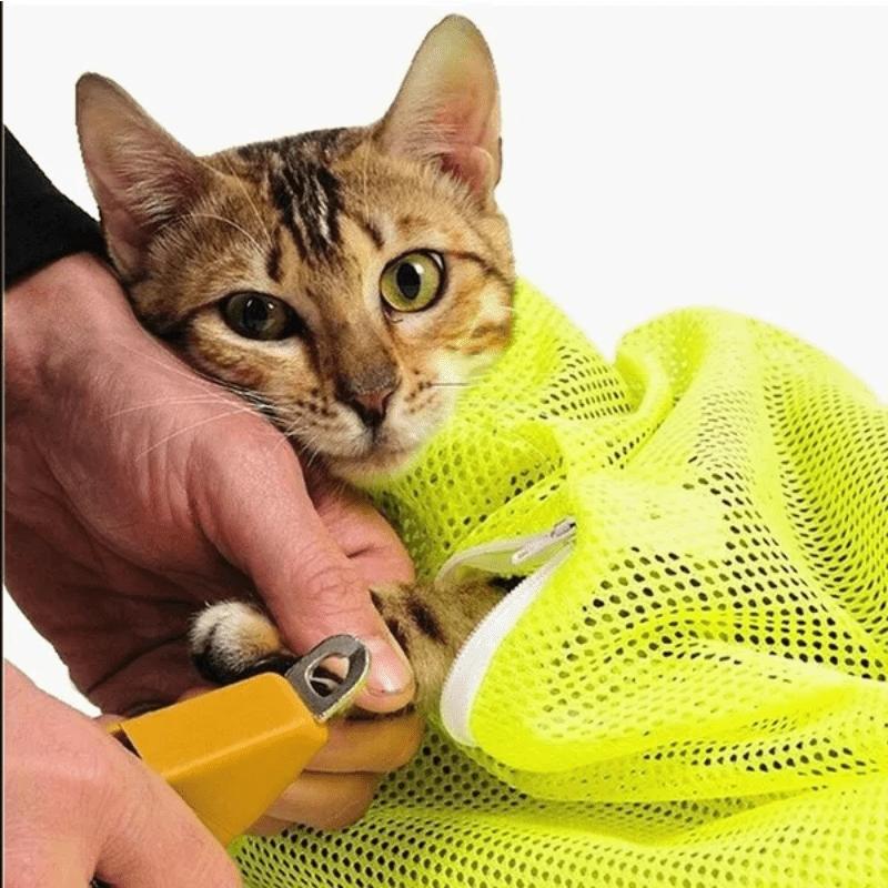 1 Adjustable Cat Grooming Bag - Scratch Resistant, Bite Resistant, Durable Polyester Mesh Cat Bath Bag, Easy Bath Solution with Secure Drawstring Closure