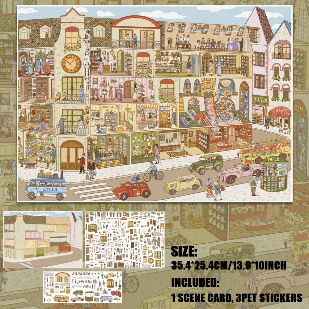 Miniature Cartoon Supermarket Building Diorama Scenery Stickers, 300+ Adorable Mall Front Shop Scenes Stickers for DIY Crafts, Scrapbooking Stickers, Special Gift, and Sticker Collection Books, Immersive Landscape Stickers
