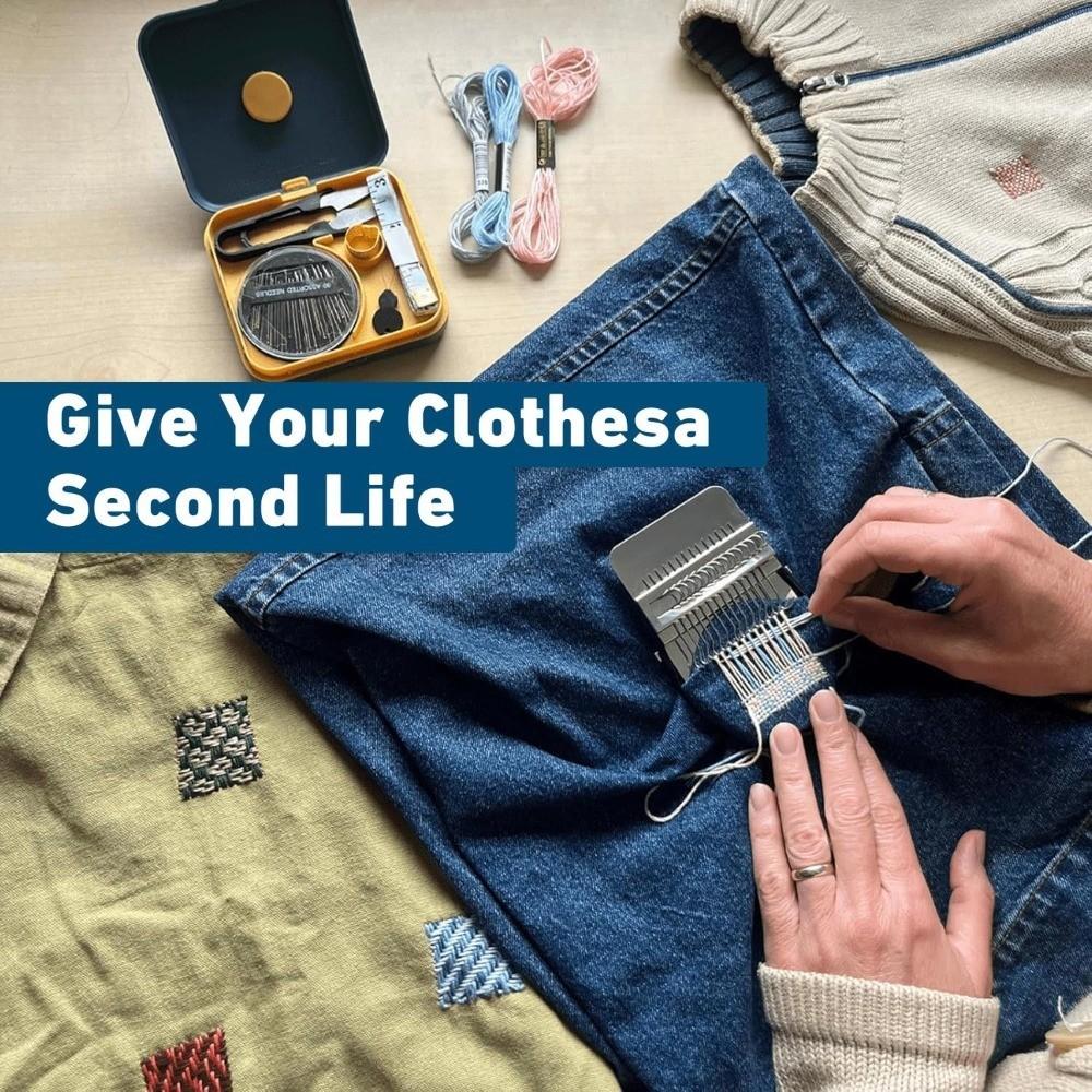 Knit Patch Kit Patchmaker 2.0, Portable Darning Loom for Beginners, Hole Repair on Socks, Clothes & Jeans, Quick Sewing Repair, Sewing Supplies Crafts, Needle Crafts Kit