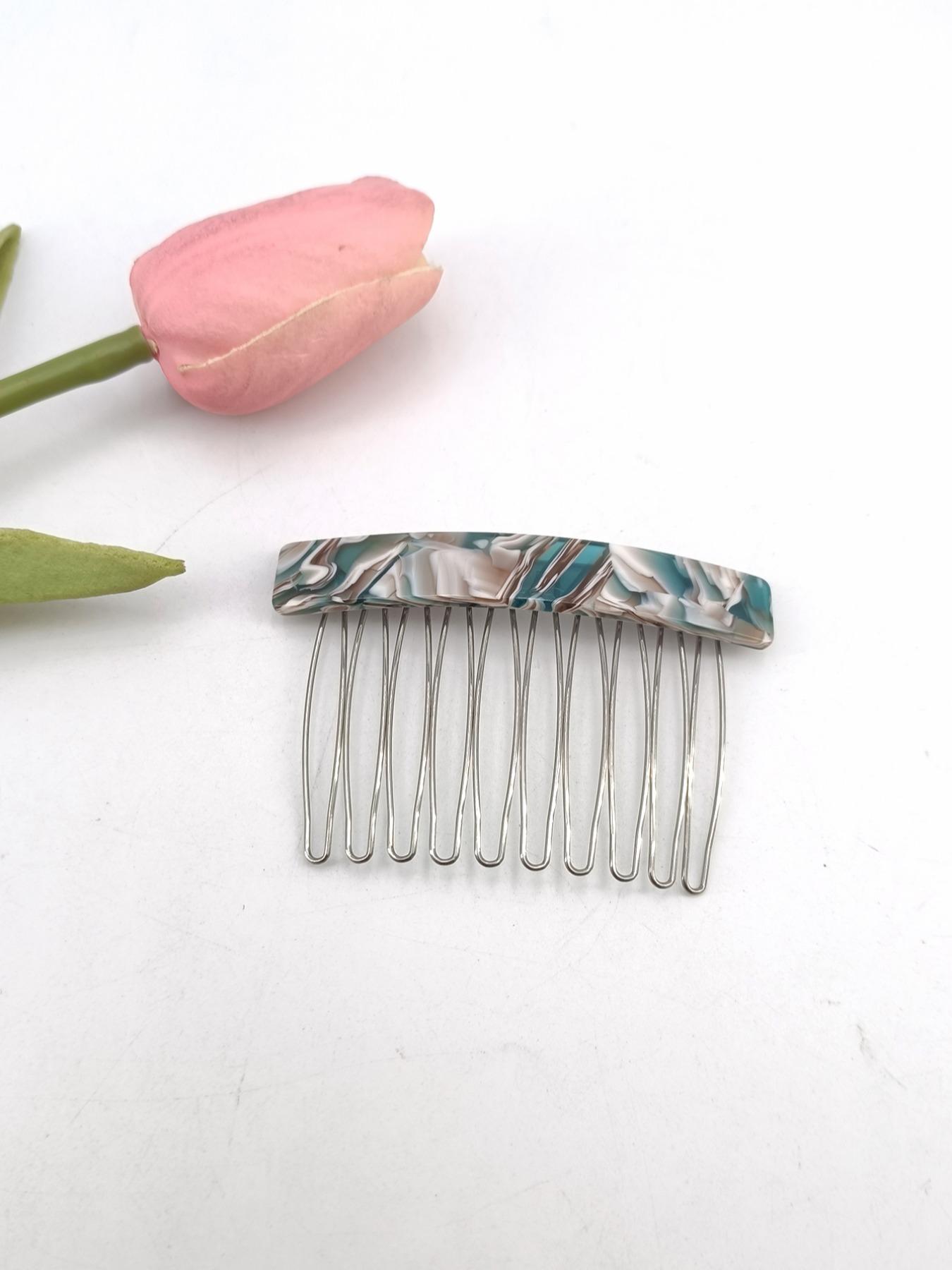 1PC 7.5cm Square 10-Tooth Acetate Hair Comb, Metal Material, Easy to Wear, Gentle on Hair, Vintage Elegant Style, Perfect for Daily Use