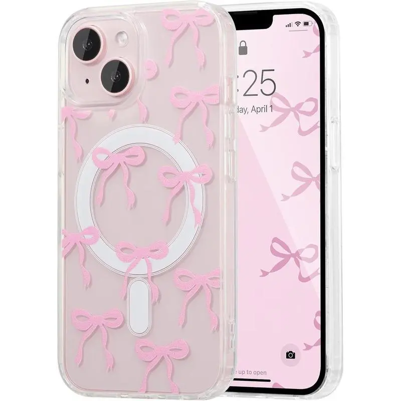 Women's Wireless Slim Ribbon Bow Protective Cellphone Case - Soft Anti-Yellowing Shockproof TPU Casing for iPhone 11-17, Lightweight Slimfit Fashion Accessory