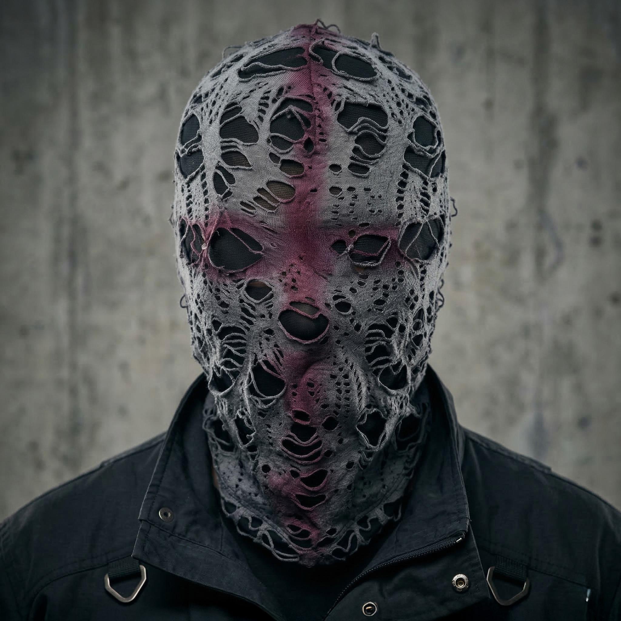 Vintage Distressed Hole Knit Face Mask, Mask Design, Cross Graffiti Full Face Headgear, Cyberpunk Punk Style Festival Hip Hop Ski Warm Face Mask, Party Face Masks