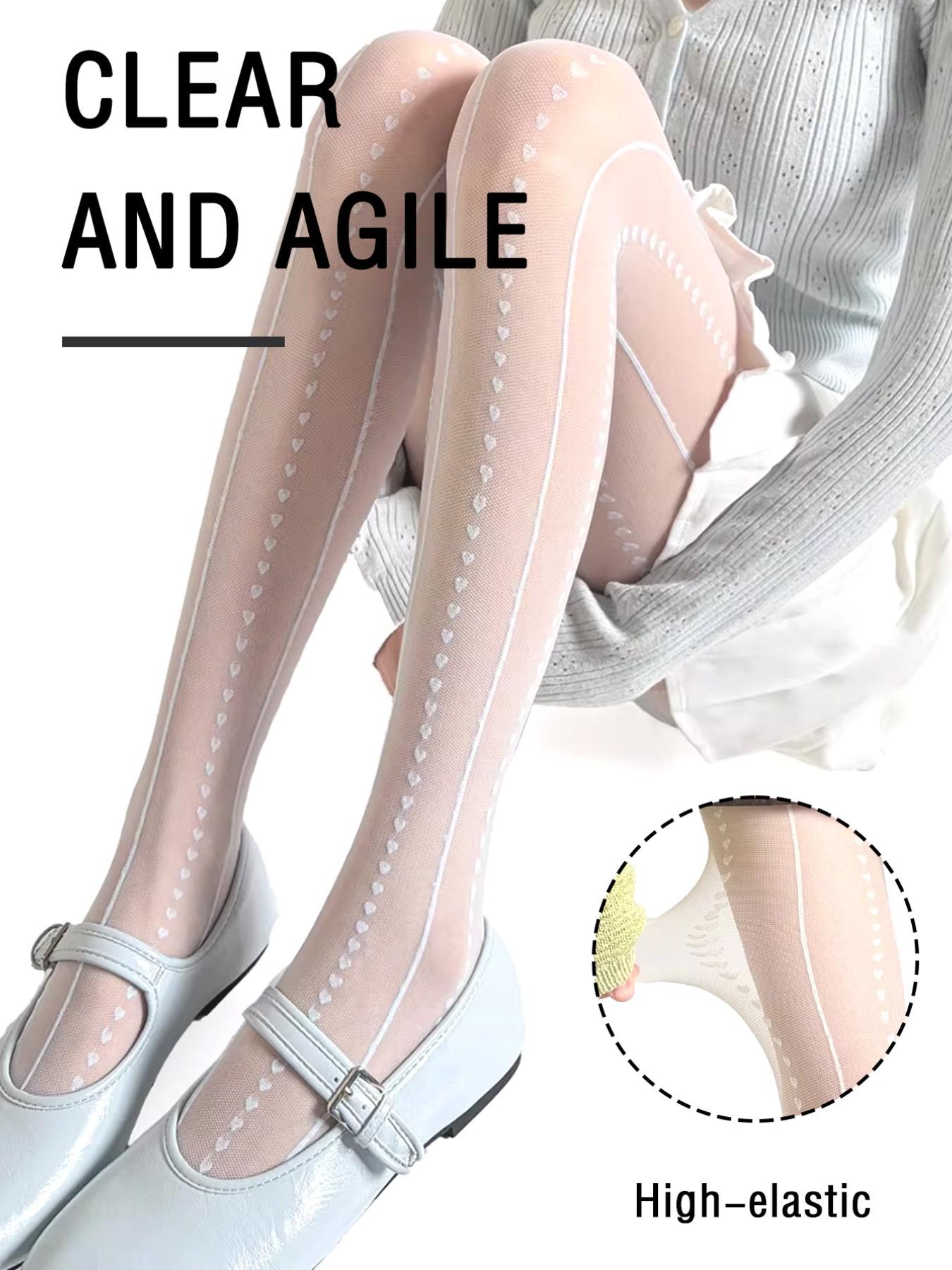 Heart Pattern Stockings, High Waist Slim-Fitting Striped Tights, Fashionable All-Seasons Wear, Pure Desire Style, Essential Lingerie