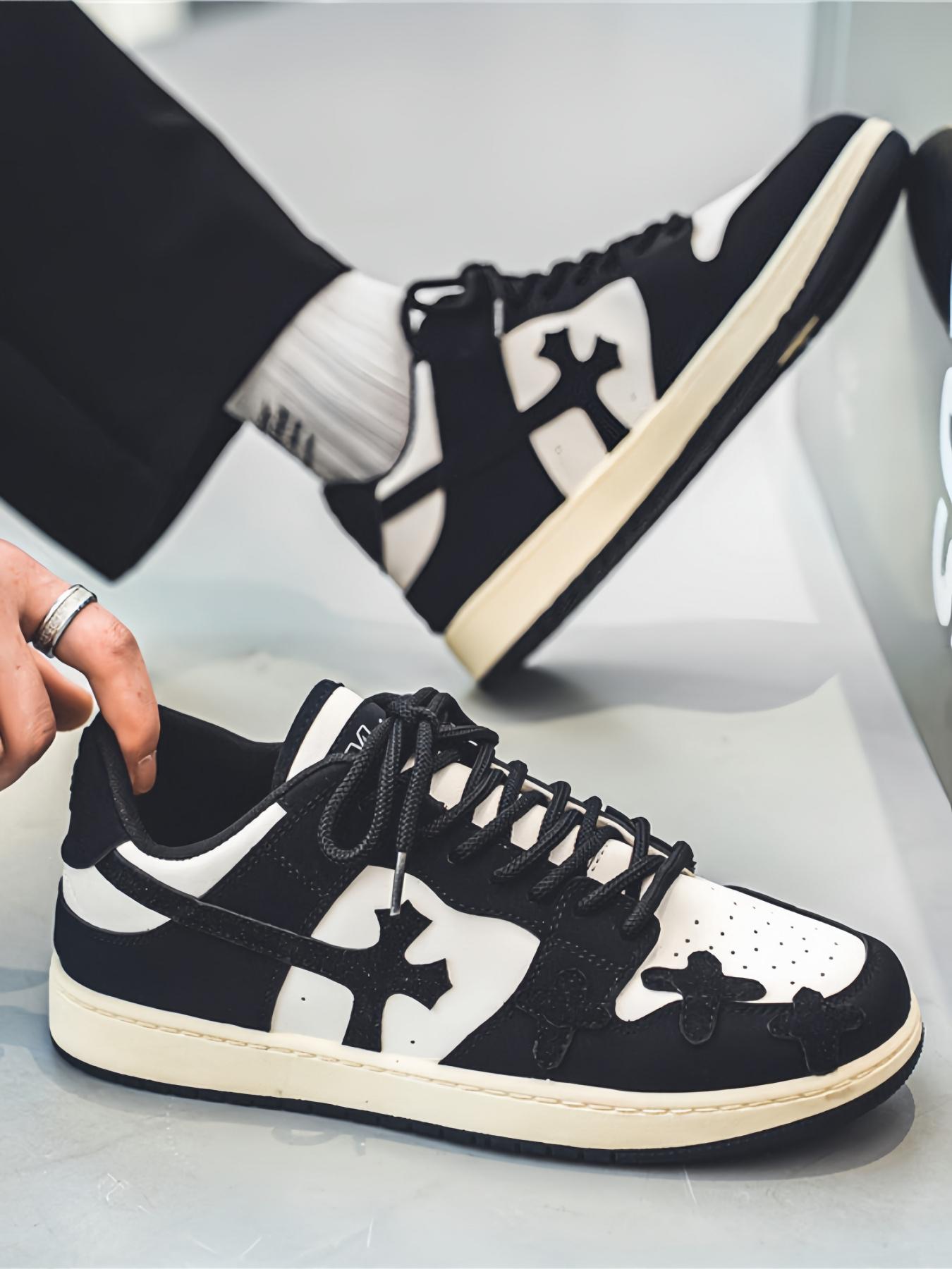 1 Pair Cross Pattern Casual Board Shoes Suitable for Daily Streetwear&Casual Matching - Color Block UpperPersonal Cross Decoration, Comfortable and VersatileNon-Slip and Wear-Resistant