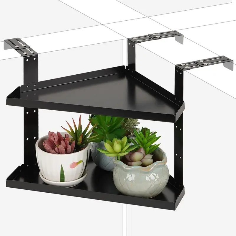 Office Cubicle Shelf, Double Layer Cubicle Storage with Adjustable Hooks |   Shelf Organizer Accessories, Height Adjustable 11in Large Hanging Corner Shelf for Plant, Book, Photo Frames, Tissue, Black