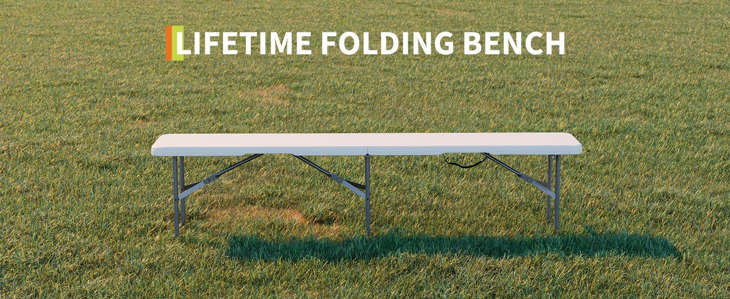 2 Pack Portable Folding Bench 6 Foot, Plastic Foldable Bench HDPE BenchTop with Carrying Handle for Outdoor Picnic Camping Party Sports Activities - White