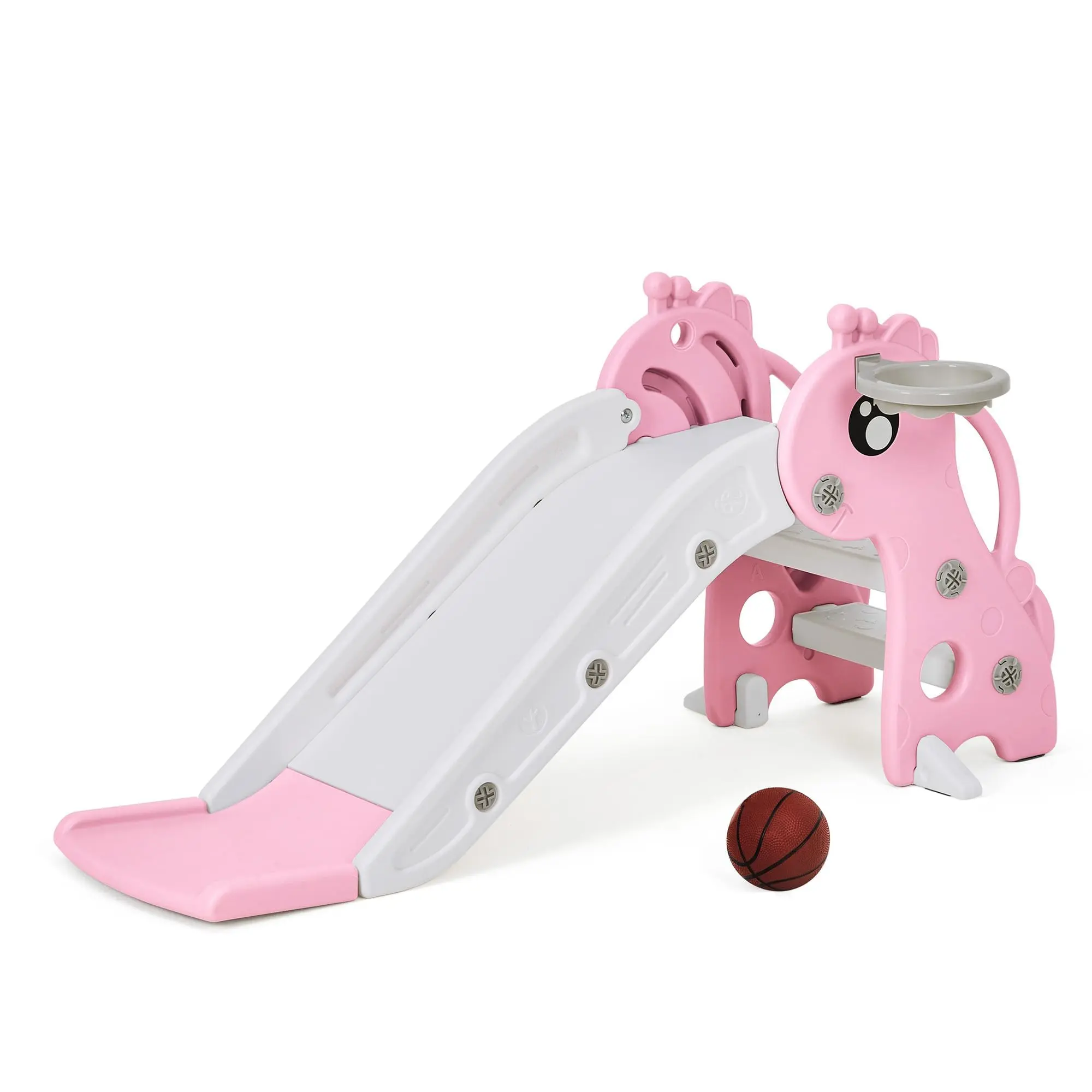 Toddler Slide with Deer Design, Kids Slide for Ages 1-3, Indoor Outdoor Baby Slides Climber Playset with Basketball Hoop, Cute Toddler Slide Toy for Boys & Girls