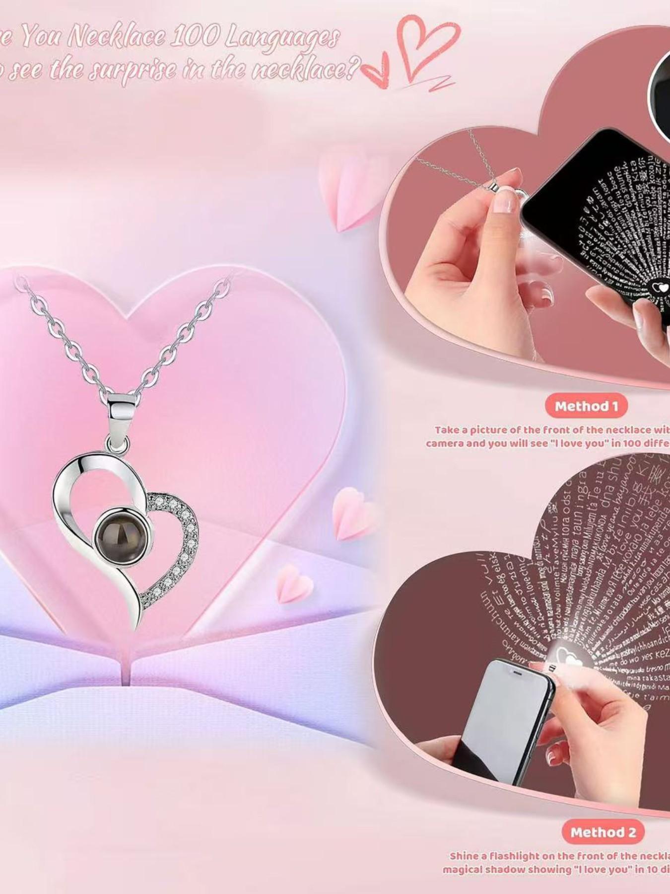 Valentine's Day Gift Set, Six Rose Silver Heart Language Necklace, Perfect for Girlfriend, Mother's Day Present, Romantic Jewelry