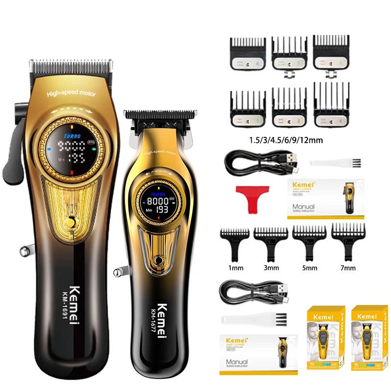 High-Speed Hair Clipper Km-1677, USB Digital Display, High Power, Ceramic Blade, Professional Electric Trimmer, Family Use