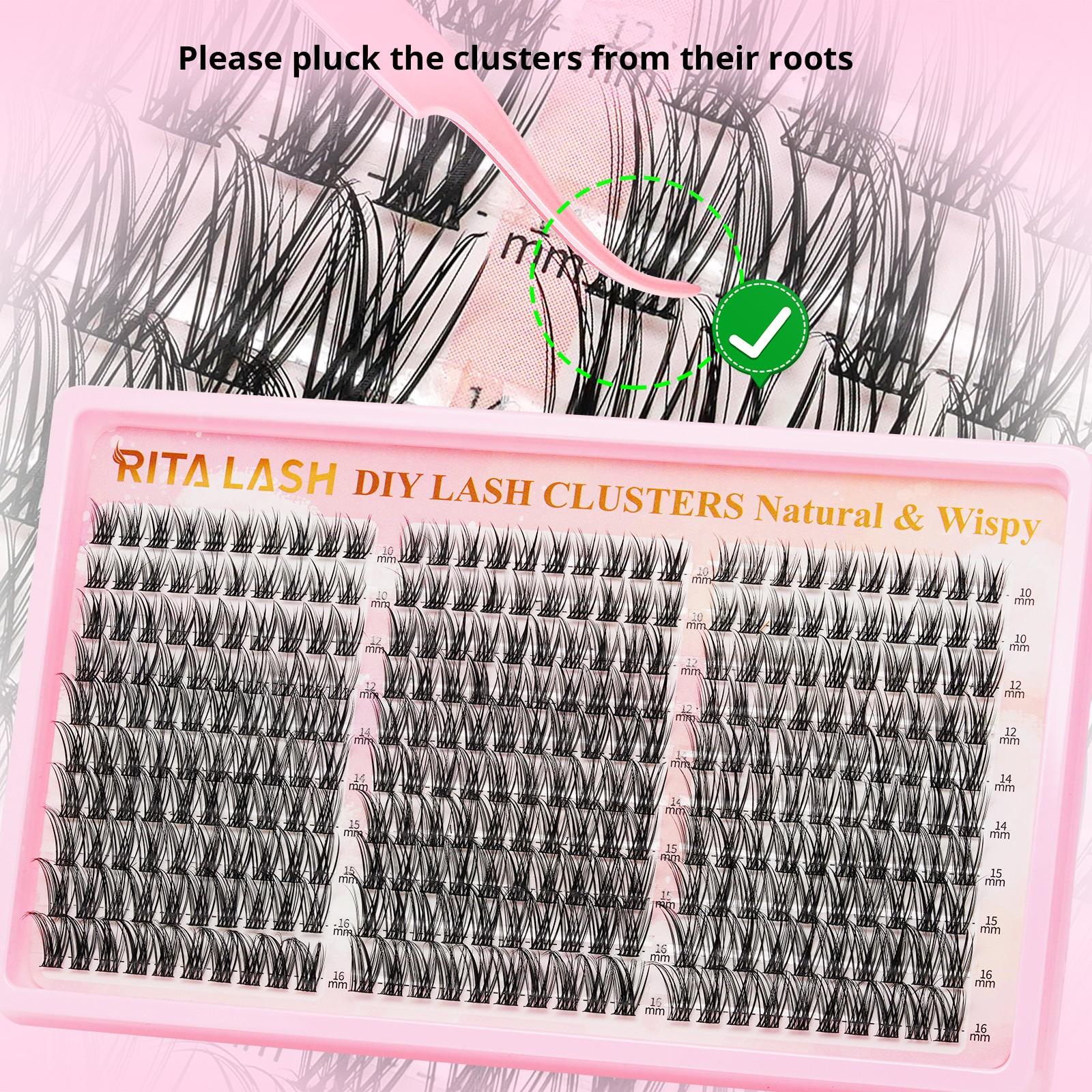 RITALASH 300PCS Lash Clusters Wispy Eyelash Clusters Lashes Natural DIY Lash Extension 10-16mm Cluster Eyelash Extensions 300pcs D Curl Individual Lashes Cluster Eyelash