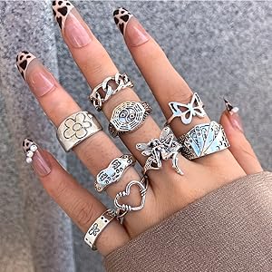 49PCS Vintage Silver Punk Rings Knuckle Rings Set for Men Women Snake Cross Flower Chunky Rings Open Adjustable Goth Punk Hip Hop Cool Midi Stackable Rings Pack