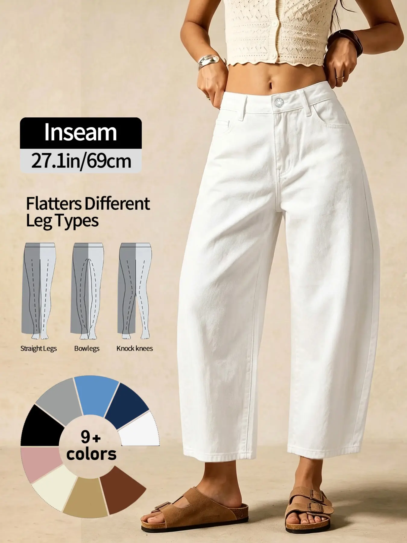 French Style Casual High-Waisted Nine-Inch Straight Leg Jeans for Women, Loose Fit, Conceals Hip, Tall-Looking, Daily Wear, Long Pants