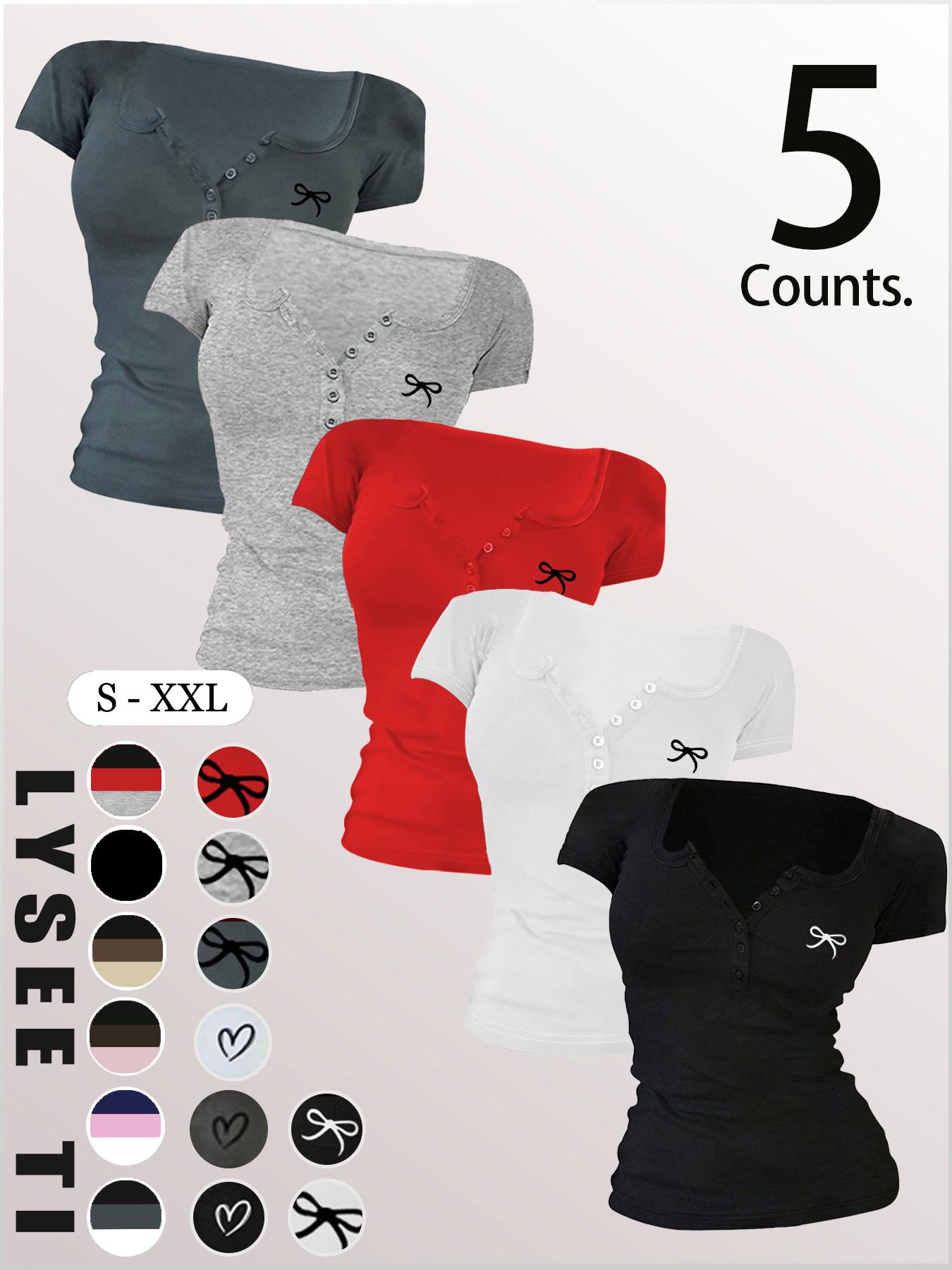 Women's Solid Button Tee, Casual Chic Minimalist Short Sleeve T-shirt for Summer, Ladies Clothes for Daily Wear