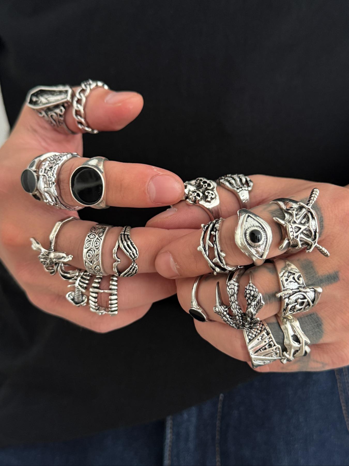 20 Piece Vintage Spider Skull Ring Set, Dark Punk Joint Rings, Holiday Gift, Street Style Charm Jewelry, Witchy Jewelry, All Seasons
