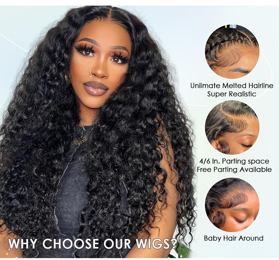 Pizazz Hair Skinlike HD Transparent Lace Brazilian Curly Wigs 13x5Full Frontal Lace Wigs 100% Real Human Hair Pre Bleached Knots Plucked Hairline