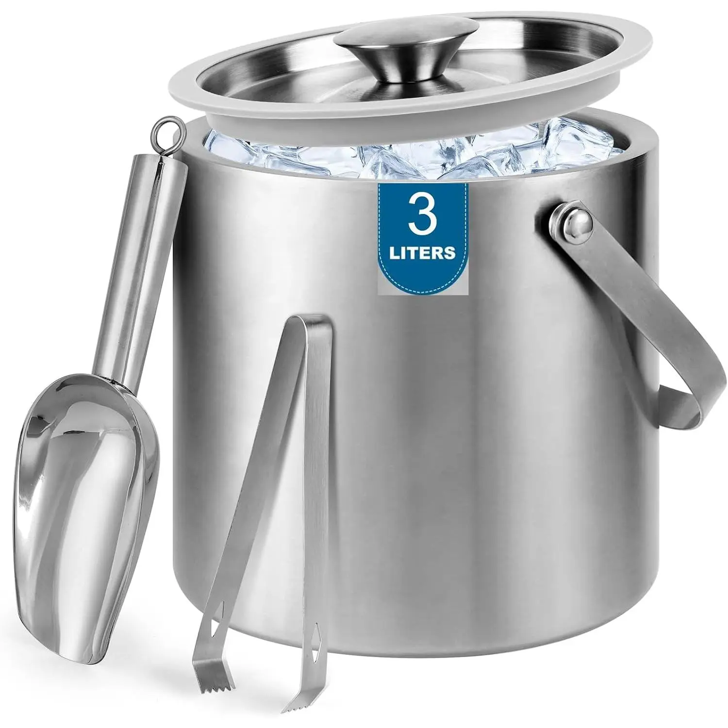 Portable Insulated Ice Bucket Stainless Steel 3L With Handle Accessories Cold Drink Chiller for Party Outdoor Use