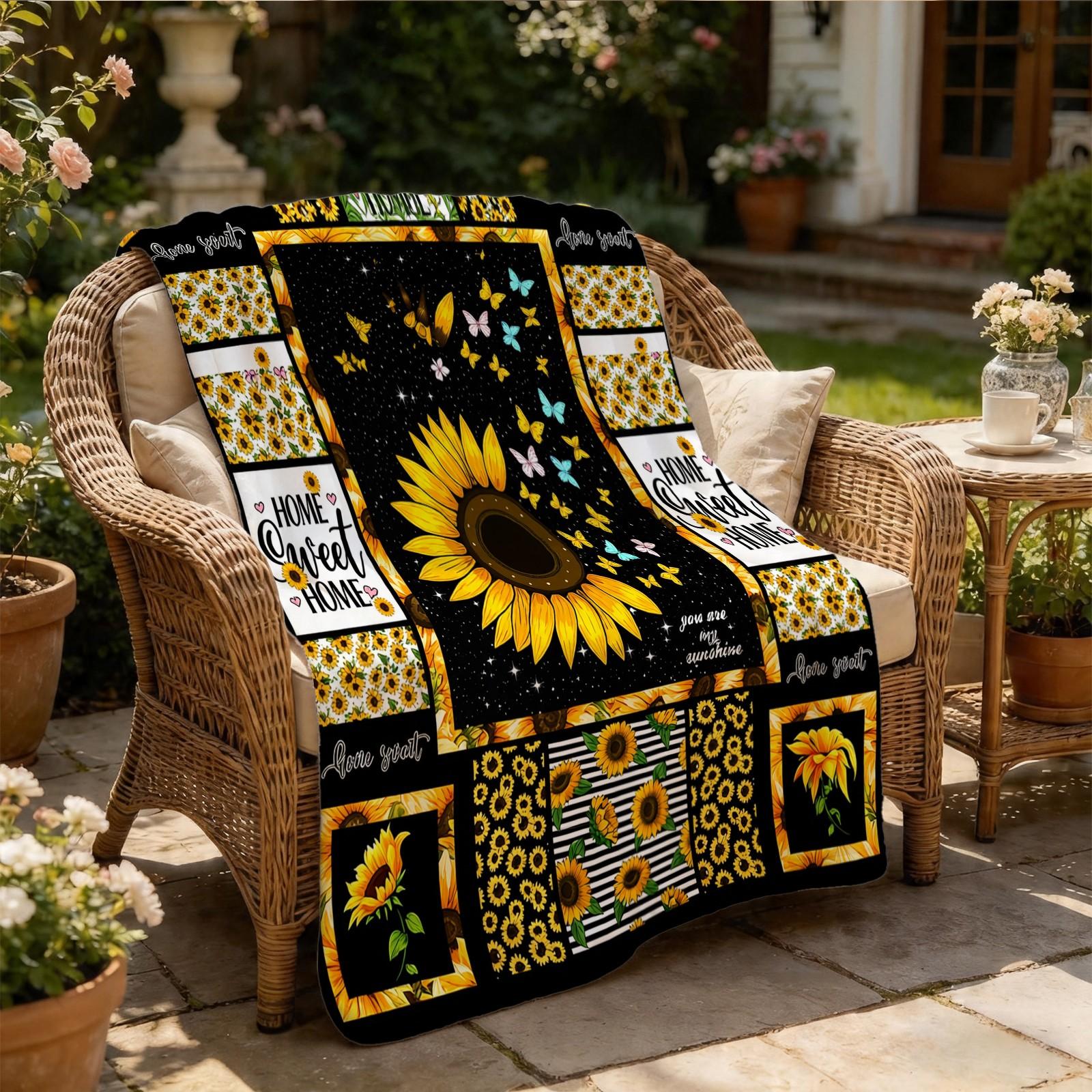 Sunflower Themed Flannel Throw Blanket, Single-Side HD Printed, Retro Farmhouse Style, Soft & Lightweight Multi-Use Blanket for Napping, Camping, Picnics & Home Decor, Suitable for Teens & Adults, Heartfelt Gift for Her