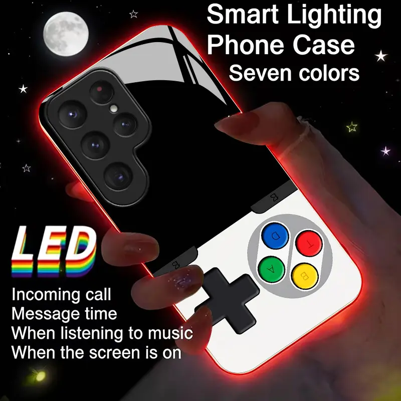 2D Flat Classic Game Controller LED Light-Emitting Phone Case Protector 7-Color Lighting Shockproof TPU Protective Cover Suitable For Galaxy S26 Ultra/S25 Ultra/S24/S22/S23/S21/A57/A37/A17/A56/A53/A36/A26/A25/A16/A15/A14