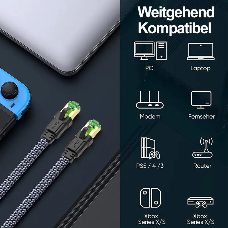 Cat8 Ethernet Cable, 40gbps High-Speed Transmission, 2000mhz Bandwidth, Ideal for Gaming Pcs, Gaming Ethernet Cable,Routers, Low Latency, Smooth Network Performance, Network Cord