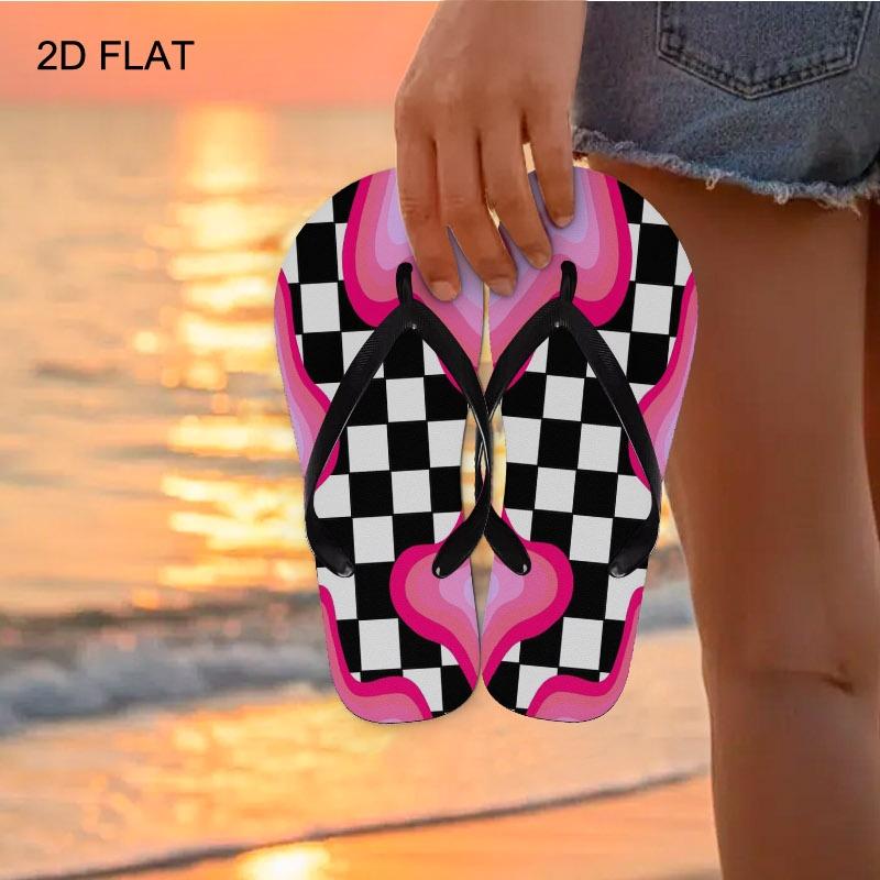 2026 Summer New Women'S Flip Flops, Open Toe, Flat Heel, Minimalist Style, Multiple Colors&Sizes Available, Dry Clean, All - Season, Perfect for Mother'S Day, Easter, Holiday Gift, Wavy Pink Purple Shapes, Modern Vibrant Design, Women Shoes