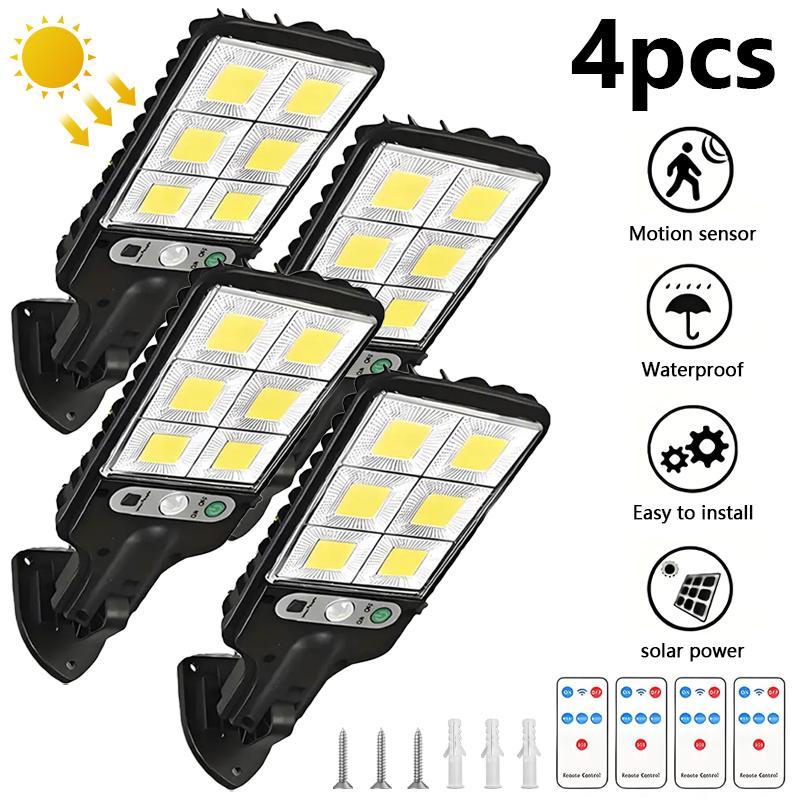 Solar Lights Outdoor, 6000 Lumens 2/4pack 108COB LED Solar Powered Motion Sensor Wall Lamp - IP65 Waterproof with Remote Control, Durable Security Light for Outside Wall, Garden, Yard, Porch