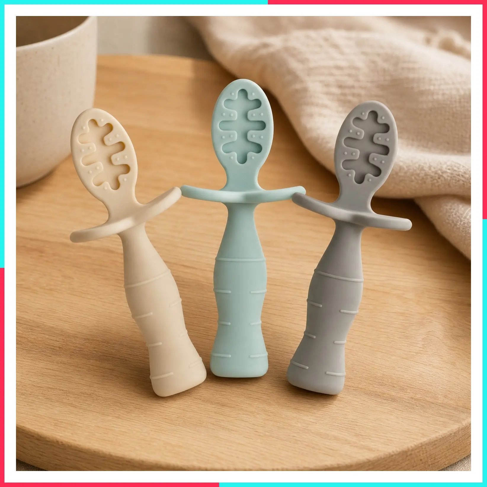 Silicone Baby Feeding Spoon with Anti-Choke Barrier - Soft-Tip Training Spoon for Baby Led Weaning, Self Feeding 6+ Months, First Stage Infant Toddler Utensils, 3 Pack