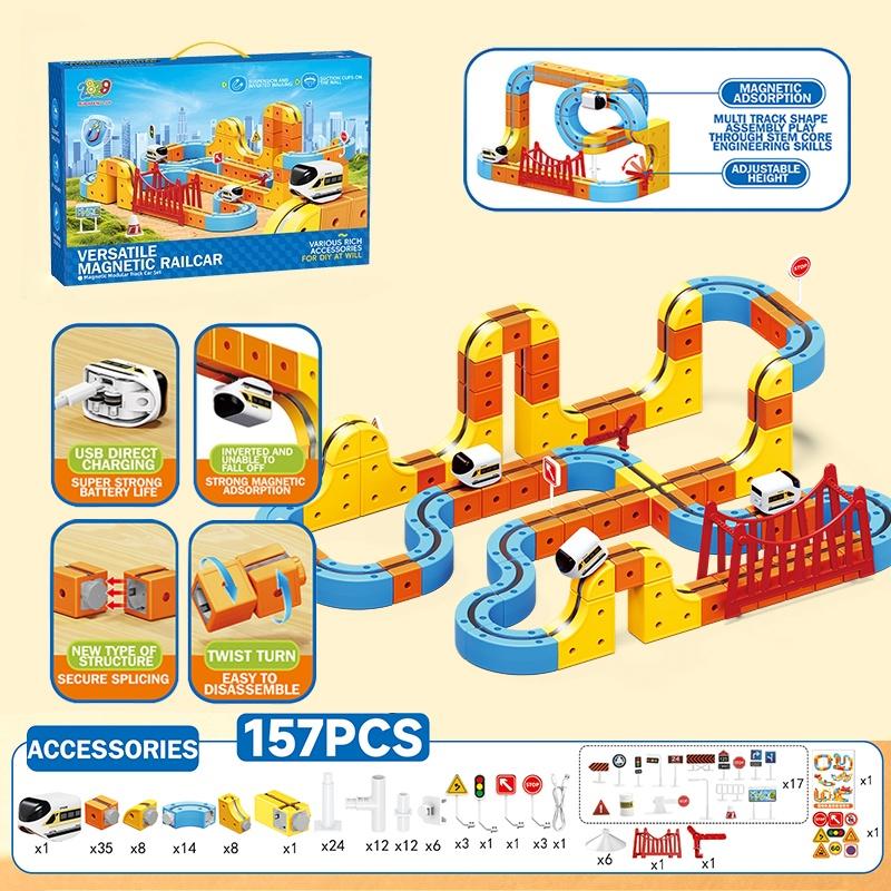 Electric Train Set, Interlocking Track System, Electric Ring Railway, 3-5 Year Old Building Tracks, Anti-Roll Design, Stem Education Gift