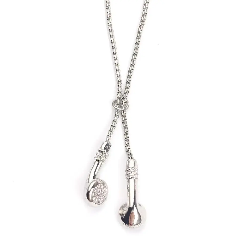 Men's Music Theme Kirsite Headphones Earbuds Pendant Necklace - Fashion Costume Jewelry, Casual Wear Accessory