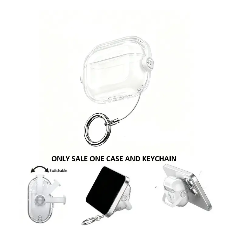 Earbuds case Cover for airpods 4 pro3 With Rotatable Phone Stand & Anti-Lost Keyring, Shockproof Transparent Earbud Shell, Earbud Accessories, Funda para audífonos