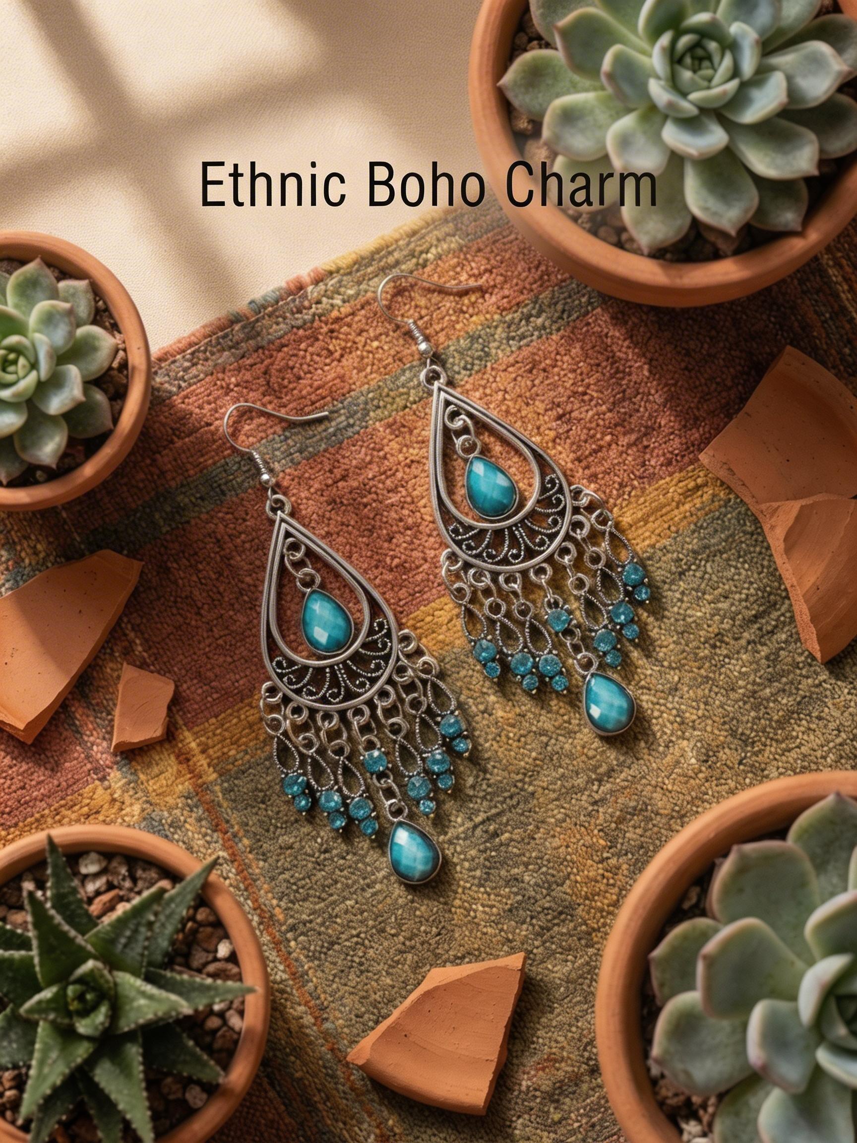 Luxurious Turquoise Textured Drop Earrings, Hook Style, Vintage Floral Design, Perfect for Weddings, Parties, Festivals, Women