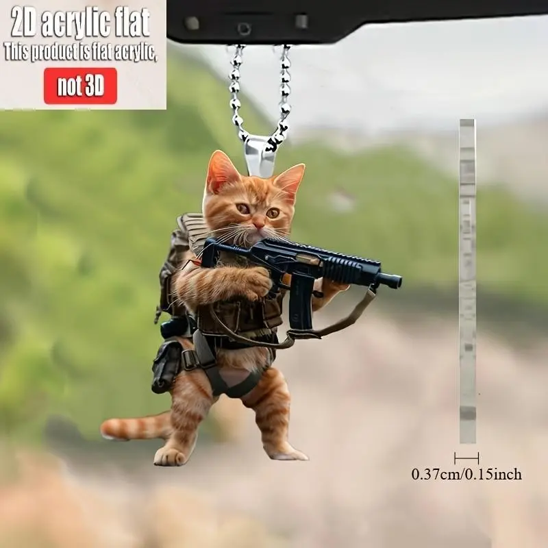 2D Cute Soldier Cat Acrylic Keychain Durable for Car Mirror Bag Accessories Independence Day Decoration