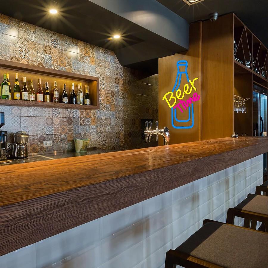 Beer Time Neon Sign Led Wall Decor Man Cave Neon Light Up Signs Wall Art for Home Room Bar Bedroom USB Powered